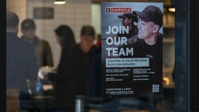A "Join Our Team" sign at a Chipotle restaurant in San Francisco, California, US, on Wednesday, Jan. 3, 2024. US job openings eased in November to the lowest level since early 2021. Photographer: David Paul Morris/Bloomberg (Bloomberg) A "Join Our Team" sign at a Chipotle restaurant in San Francisco, California, US, on Wednesday, Jan. 3, 2024. US job openings eased in November to the lowest level since early 2021. Photographer: David Paul Morris/Bloomberg (Bloomberg)
