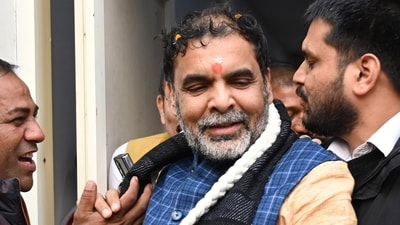 =Sanjay Singh after winning the WFI president Elections, in New Delhi, India, on Thursday, December 21, 2023. (Photo by Vipin Kumar/ Hindustan Times) (Hindustan Times) =Sanjay Singh after winning the WFI president Elections, in New Delhi, India, on Thursday, December 21, 2023. (Photo by Vipin Kumar/ Hindustan Times) (Hindustan Times)