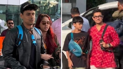 Aamir Khan, Ira Khan and Nupur Shikhare were spotted at the airport. Aamir Khan, Ira Khan and Nupur Shikhare were spotted at the airport.