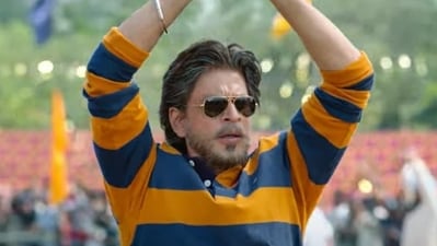 Shah Rukh Khan in a still from Dunki. Shah Rukh Khan in a still from Dunki.