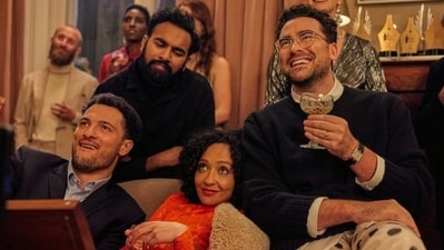 Dan Levy, Ruth Negga and Himesh Patel in Good Grief. Dan Levy, Ruth Negga and Himesh Patel in Good Grief.