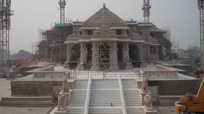 Ahead to the grand consecration of the Ram Temple in Ayodhya on January 22, the Shri Ram Janmabhoomi Teerth Kshetra Trust released the initial images of the magnificent Sinh Dwar of the shrine on Thursday. (Twitter/@@ShriRamTeerth) Ahead to the grand consecration of the Ram Temple in Ayodhya on January 22, the Shri Ram Janmabhoomi Teerth Kshetra Trust released the initial images of the magnificent Sinh Dwar of the shrine on Thursday. (Twitter/@@ShriRamTeerth)