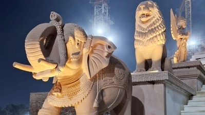 As per the Shri Ram Janmabhoomi Teerth, the Ram Mandir is a three-storied shrine, with each floor reaching a height of 20 feet. The temple is supported by a total of 392 pillars and features 44 doors. (Twitter/@ShriRamTeerth) As per the Shri Ram Janmabhoomi Teerth, the Ram Mandir is a three-storied shrine, with each floor reaching a height of 20 feet. The temple is supported by a total of 392 pillars and features 44 doors. (Twitter/@ShriRamTeerth)