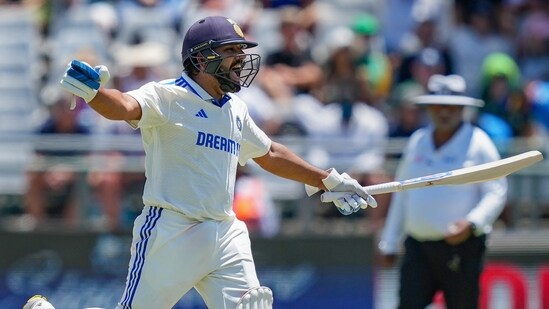 Rohit Sharma is elated as Shreyas Iyer hits the winning runs to give India their first-ever Test win in Cape Town. (PTI)