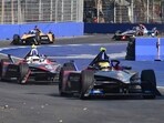 Drivers steer their cars during a trial race for the FIA Formula E World Championship, in Hyderabad.