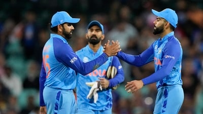 Rohit Sharma, left, and Virat Kohli shake hands after the T20 World Cup 2022 cricket match between India and the Netherlands (AP) Rohit Sharma, left, and Virat Kohli shake hands after the T20 World Cup 2022 cricket match between India and the Netherlands (AP)
