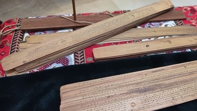 The manuscript had been mis-categorised, making it hard to find in the monastery library. Its 370 slender, long leaves, held together by thread, were in entirely the wrong order too, making it difficult to identify once it was found. (Tamil Bharathan TK) The manuscript had been mis-categorised, making it hard to find in the monastery library. Its 370 slender, long leaves, held together by thread, were in entirely the wrong order too, making it difficult to identify once it was found. (Tamil Bharathan TK)