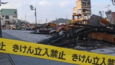 Japan Earthquake: Tape instructing people to keep out at a burned morning market in Wajima, Ishikawa prefecture. (AFP) Japan Earthquake: Tape instructing people to keep out at a burned morning market in Wajima, Ishikawa prefecture. (AFP)