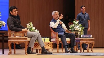 External Affairs Minister S. Jaishankar with BJP MP Tejasvi Surya during a discussion on his book 'Why Bharat Matters' in Bengaluru. (PTI) External Affairs Minister S. Jaishankar with BJP MP Tejasvi Surya during a discussion on his book 'Why Bharat Matters' in Bengaluru. (PTI)