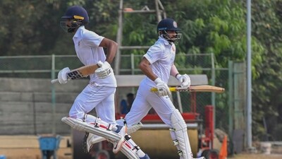 Devdutt Padikkal and Manish Pandey run between the wickets during the second day of the Ranji Trophy cricket match between Karnataka and Punjab. (PTI) Devdutt Padikkal and Manish Pandey run between the wickets during the second day of the Ranji Trophy cricket match between Karnataka and Punjab. (PTI)