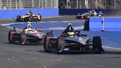 Drivers steer their cars during a trial race for the FIA Formula E World Championship, in Hyderabad. (PTI) Drivers steer their cars during a trial race for the FIA Formula E World Championship, in Hyderabad. (PTI)