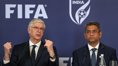 FIFA's Chief of Global Football Development Arsene Wenger and President of the All India Football Federation (AIFF) Kalyan Chaubey during a press conference. (PTI) FIFA's Chief of Global Football Development Arsene Wenger and President of the All India Football Federation (AIFF) Kalyan Chaubey during a press conference. (PTI)