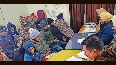 Police officials addressing complaints during a ‘Rahat’ camp in Ludhiana on Saturday. (HT)