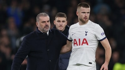 Tottenham Hotspur manager Ange Postecoglou and Eric Dier celebrate after a match. (Action Images via Reuters)
