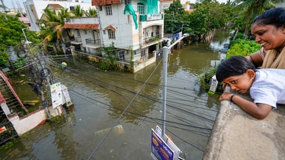 An inundated area amid floods after heavy rainfall in the aftermath of Cyclone Michaung, in Chennai. (PTI)