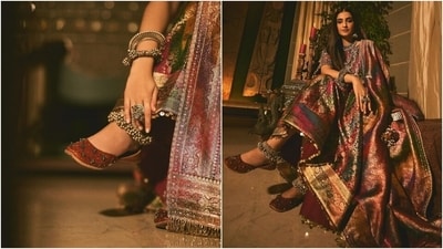 In the end, Sonam chose on-fleek eyebrows, kohl-lined eyes, mascara on the lashes, mauve lip shade, rouge on the cheeks, a dewy base, shimmery mauve eye shadow, and highlighter on the contours for the glam picks. Centre-parted and open silky-straight locks gave the finishing touch. (Instagram) In the end, Sonam chose on-fleek eyebrows, kohl-lined eyes, mascara on the lashes, mauve lip shade, rouge on the cheeks, a dewy base, shimmery mauve eye shadow, and highlighter on the contours for the glam picks. Centre-parted and open silky-straight locks gave the finishing touch. (Instagram)