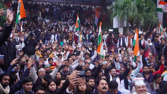 The U.P. Jodo Yatra passing in Lucknow. (HT Photo)