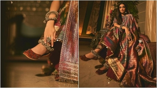In the end, Sonam chose on-fleek eyebrows, kohl-lined eyes, mascara on the lashes, mauve lip shade, rouge on the cheeks, a dewy base, shimmery mauve eye shadow, and highlighter on the contours for the glam picks. Centre-parted and open silky-straight locks gave the finishing touch. (Instagram)