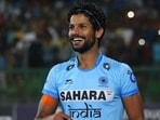 Rupinder Pal Singh of India celebrates during the match between Netherlands and India during the 2015 Hero Hockey League World Final