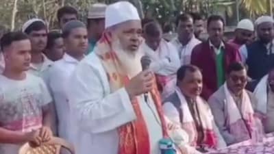 All India United Democratic Front chief Badaruddin Ajma was addressing a gathering in Assam’s Barpeta on Friday (Twitter/ANI Photo) All India United Democratic Front chief Badaruddin Ajma was addressing a gathering in Assam’s Barpeta on Friday (Twitter/ANI Photo)