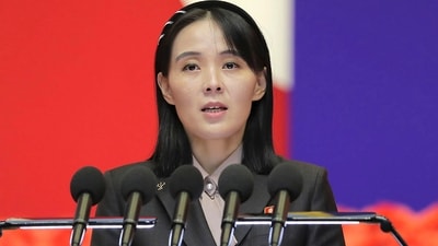Kim Yo Jong, sister of North Korean leader Kim Jong Un, delivers a speech. (AP)