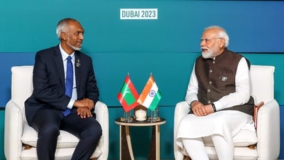 Prime Minister Narendra Modi in a meeting with President of Maldives Mohamed Muizzu during the COP28, in UAE. (PTI) Prime Minister Narendra Modi in a meeting with President of Maldives Mohamed Muizzu during the COP28, in UAE. (PTI)