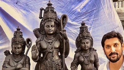 Sculptor Arun Yogiraj, whose idol of Lord Rama has been selected for installation at the Shri Ram Janambhoomi in Ayodhya. (PTI) Sculptor Arun Yogiraj, whose idol of Lord Rama has been selected for installation at the Shri Ram Janambhoomi in Ayodhya. (PTI)