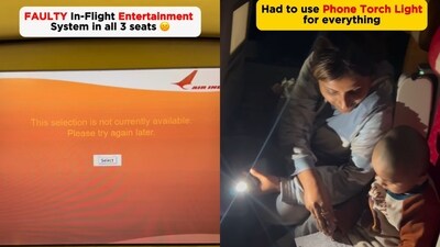 The image shows the faulty entertainment system and camera flash being used as reading lights were not functional. (Instagram/@humpty02dumpty)