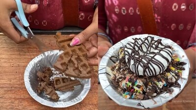 Woman making waffle bhel in Surat, Gujarat. (Instagram/@sanskarkhemani) Woman making waffle bhel in Surat, Gujarat. (Instagram/@sanskarkhemani)