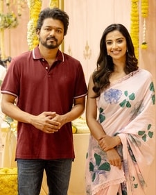 Vijay with Meenakshi at the launch of GOAT Vijay with Meenakshi at the launch of GOAT
