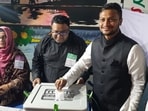 Shakib Al Hasan casts his vote at a polling station Shakib Al Hasan casts his vote at a polling station