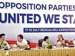 FILE - India's opposition leaders, from left, T.R.Baalu, M.K Stalin, Rahul Gandhi, Mamata Banerjee, Sonia Gandhi and Mallikarajun Kharge, attend a meeting of opposition parties where they announced their alliance named INDIA in Bengaluru, India, July 18, 2023. (AP) FILE - India's opposition leaders, from left, T.R.Baalu, M.K Stalin, Rahul Gandhi, Mamata Banerjee, Sonia Gandhi and Mallikarajun Kharge, attend a meeting of opposition parties where they announced their alliance named INDIA in Bengaluru, India, July 18, 2023. (AP)