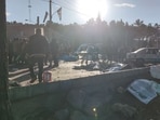 Iran Blasts: People gather at the scene of explosions during a ceremony held to mark the death of late Iranian General Qasem Soleimani, in Kerman.