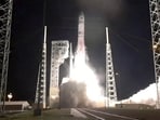 In this image made from NASA video, United Launch Alliance’s Vulcan rocket with Astrobotic Technology's lander onboard is launched from Cape Canaveral Space Force Station in Florida, Monday, Jan 8, 2024. The first U.S. lunar lander in more than 50 years rocketed toward the moon Monday, launching private companies on a space race to make deliveries for NASA and other customers.(NASA via AP)