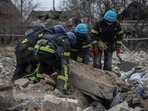 Russia-Ukraine War: Rescuers work at the site of a Russian missile strike in an area in the village of Rivne near the Pokrovsk town, amid Russia's attack on Ukraine, in Donetsk.