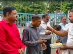 The convicts being welcomed with sweets after their pre-mature relesae in Bilkis Bano case. The convicts being welcomed with sweets after their pre-mature relesae in Bilkis Bano case.