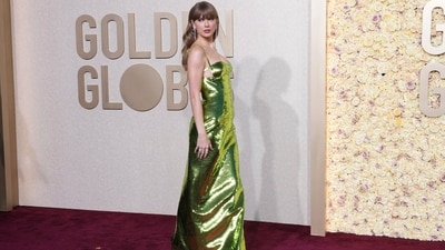 taylor swift green dress golden globes Taylor Swift Holds Court in Green Gucci Dress at Golden Globes 2024