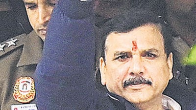 AAP MP Sanjay Singh, who was arrested by the Enforcement Directorate (ED) on October 4 in connection with alleged irregularities in the Delhi excise policy case, and is currently in judicial custody, was renominated by the party. (Sanchit Khanna/HT Photo)