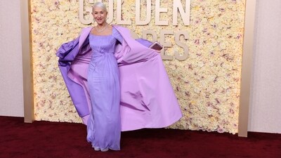 Helen Mirren, the 78-year-old Oscar-winning actor, donned two hues of purple, including a coat, from Dolce &amp; Gabbana at the 81st edition of the ceremony. As a three-time Golden Globe winner, she was among the first celebrities to arrive at the event.&nbsp; (REUTERS)