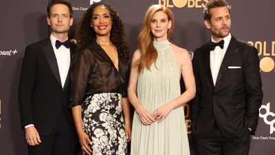 The Cast of 'Suits' Reunites as Presenters: The cast of Suits delighted fans with a reunion as they presented the cast of Succession with the award for best drama series.&nbsp; (REUTERS)