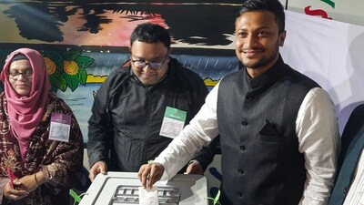 Shakib Al Hasan casts his vote at a polling station (AFP) Shakib Al Hasan casts his vote at a polling station (AFP)