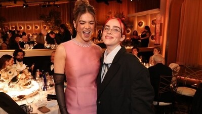 Billie Eilish looked as chic as ever she hit the Golden Globes red carpet. Billie, who won in the Best Song - Motion Picture category with brother Finneas for Barbie soundtrack ballad What Was I Made For, rocked a blazer ensemble as she arrived for the awards. The singer posed with singer-actor Hailee Steinfeld at the ceremony. Billie Eilish looked as chic as ever she hit the Golden Globes red carpet. Billie, who won in the Best Song - Motion Picture category with brother Finneas for Barbie soundtrack ballad What Was I Made For, rocked a blazer ensemble as she arrived for the awards. The singer posed with singer-actor Hailee Steinfeld at the ceremony.
