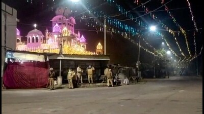 Gurdwara Akal Bunga Sahib at Sultanpur Lodhi area in Kapurthala where police and a group of 'Nihangs' clashed on November 23. (PTI)