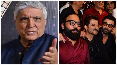 Javed_Akhtar has spoken about Animal; Sandeep Reddy Vanga with Ranbir Kapoor and Anil Kapoor at the film's star-studded success bash in Mumbai over the weekend. Javed_Akhtar has spoken about Animal; Sandeep Reddy Vanga with Ranbir Kapoor and Anil Kapoor at the film's star-studded success bash in Mumbai over the weekend.