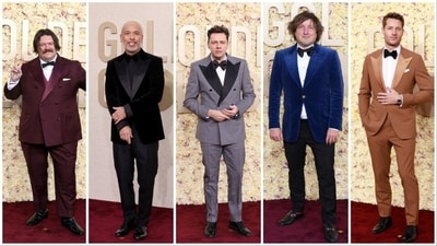 Show host Jo Koy, Christian Friedel, Matty Matheson, Daniel Pemberton, and Justin Hartley all opted for tuxedos with wide lapels, adding a stylish and bold touch to their looks. Show host Jo Koy, Christian Friedel, Matty Matheson, Daniel Pemberton, and Justin Hartley all opted for tuxedos with wide lapels, adding a stylish and bold touch to their looks. 