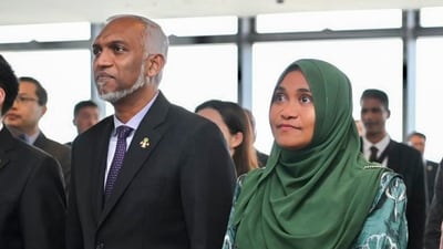 Maldives president Mohamed Muizzu with first lady Sajidha Mohamed visits the Xiamen Free Trade Zone, in Fujian province, China. (PTI) Maldives president Mohamed Muizzu with first lady Sajidha Mohamed visits the Xiamen Free Trade Zone, in Fujian province, China. (PTI)