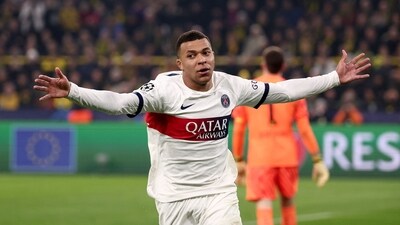 Kylian Mbappe reacts after scoring a goal for PSG. (AFP) Kylian Mbappe reacts after scoring a goal for PSG. (AFP)