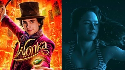 Timothée Chalamet's whimsical Wonka waltzed across the box office, while Blumhouse is swimming towards a highly profitable margin. (wonka's official poster, Blumhouse ) Timothée Chalamet's whimsical Wonka waltzed across the box office, while Blumhouse is swimming towards a highly profitable margin. (wonka's official poster, Blumhouse )