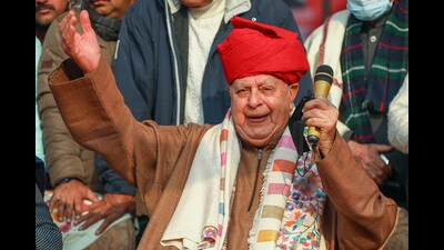 ational Conference chief Farooq Abdullah addresses the media at Baran village in Jammu on Monday. (PTI) ational Conference chief Farooq Abdullah addresses the media at Baran village in Jammu on Monday. (PTI)