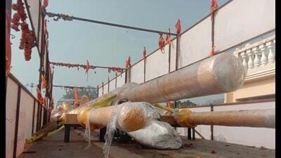 he 44-ft iron flag pole for Ram temple. (Sourced)